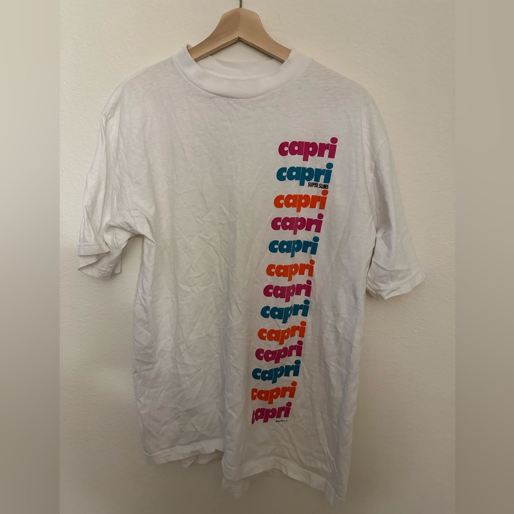 Vintage 1993 White Tshirt "Capri Super Slims" multicolored letters